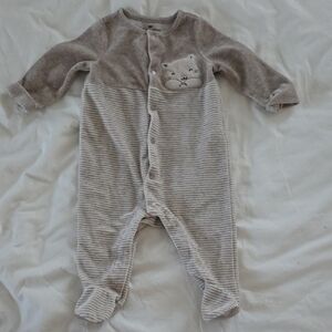 French Pijana Onesie - Cozy Beige Striped Kids One Piece